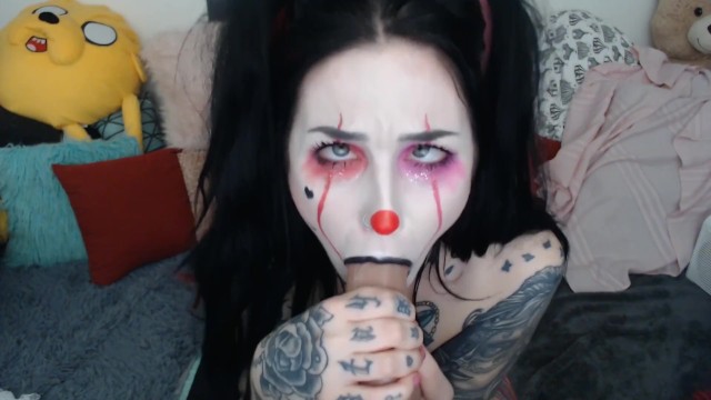 cute pink clown oral fixation food and spit play messy. 