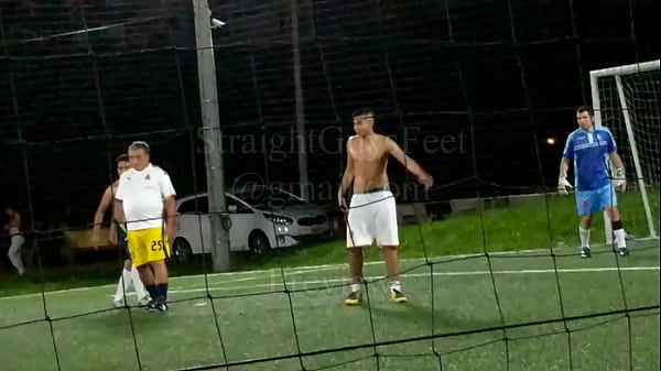 Footballer has his feet and body licked right after playing!